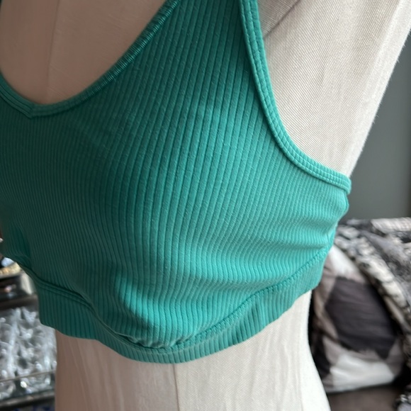ALO Yoga Blissful Rib Knit Sports Bra in Ocean Teal Size Large - Picture 8 of 9